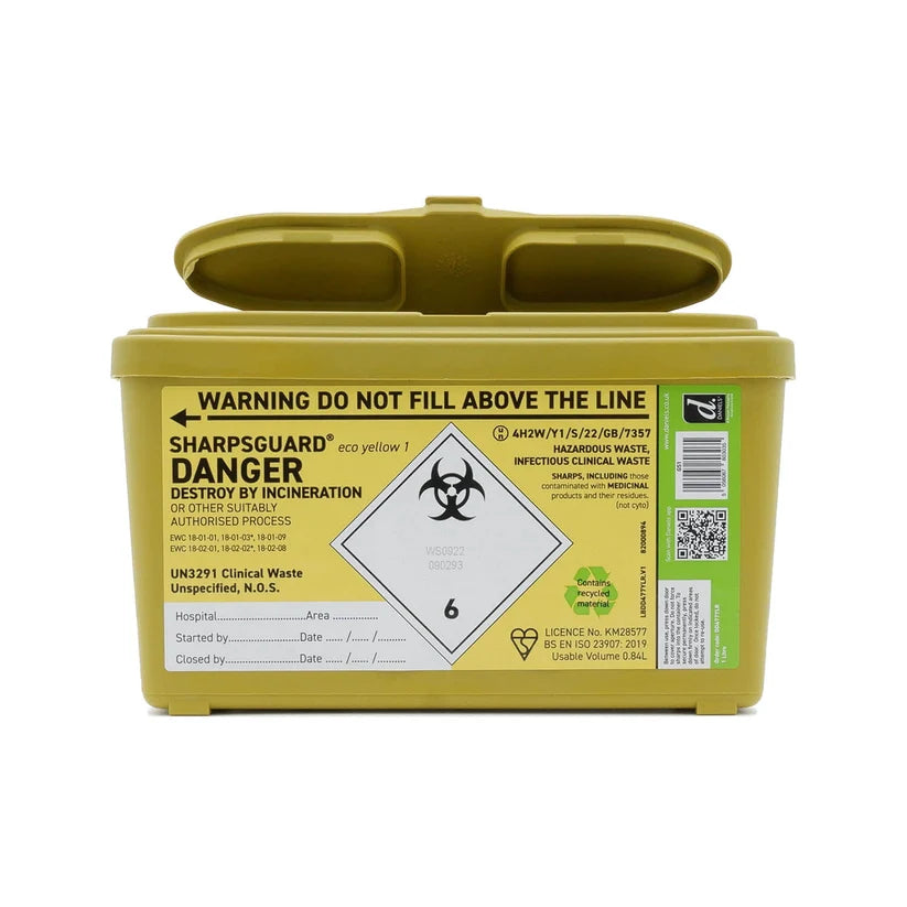1 Litre Yellow Sharps Bin with Lockable Lid