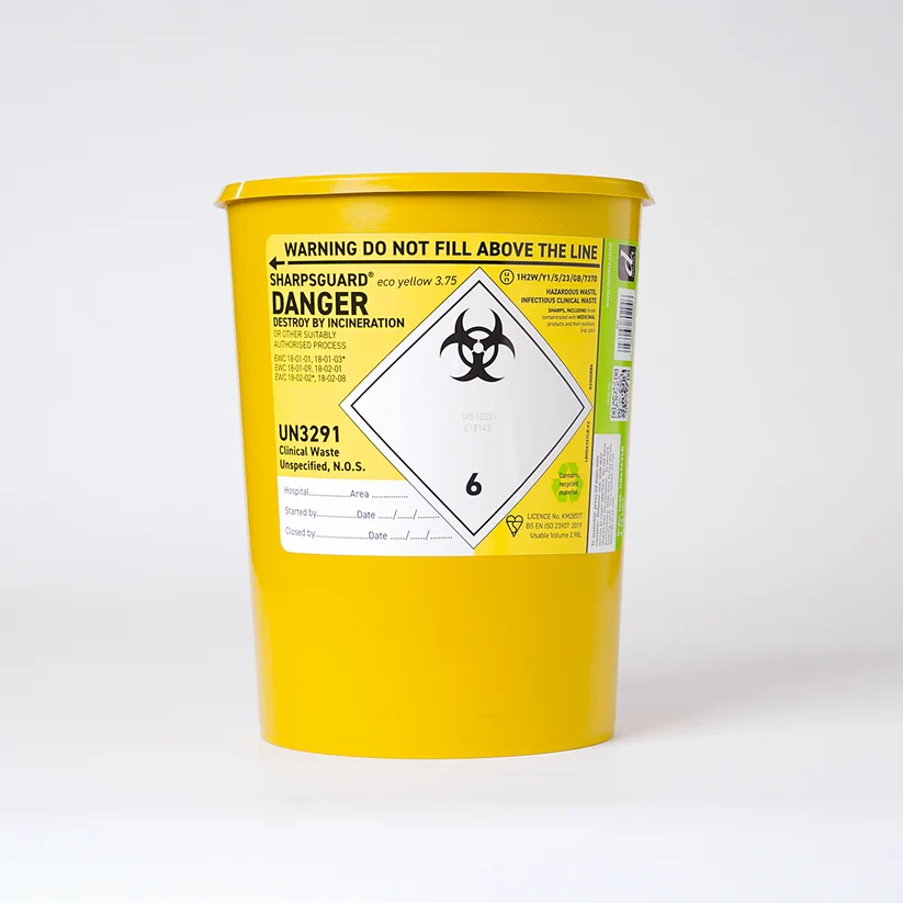 3.75 Litre Yellow Sharps Bin with Side Handle