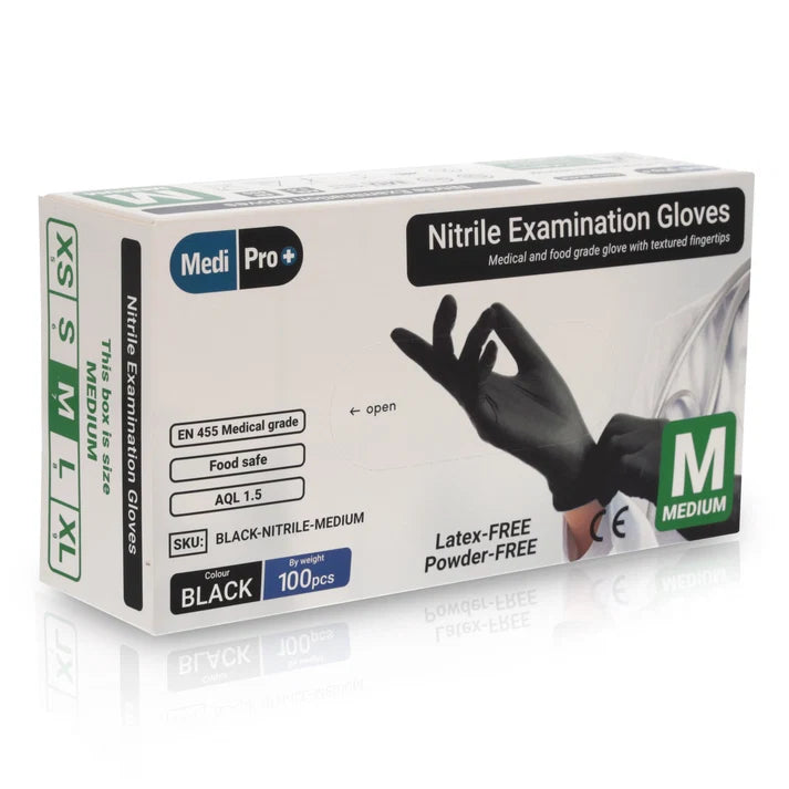 MediPro Black Nitrile Gloves (Box of 100)