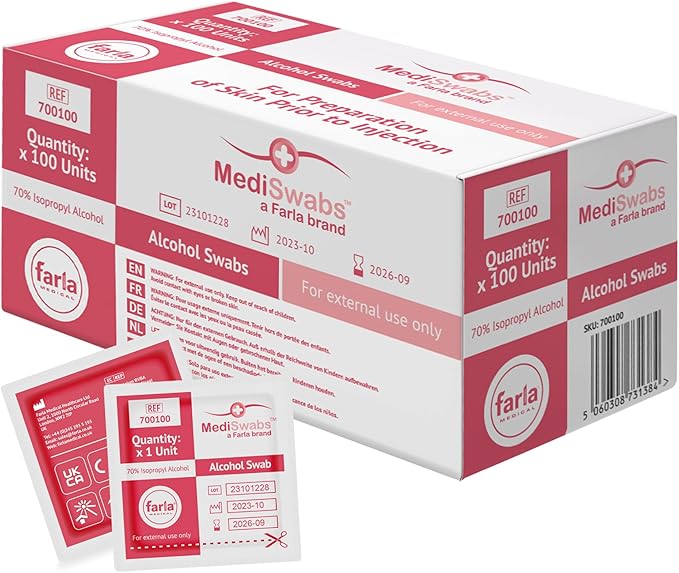 MediSwabs Alcohol Wipes, 70% Isopropyl (Box of 100)